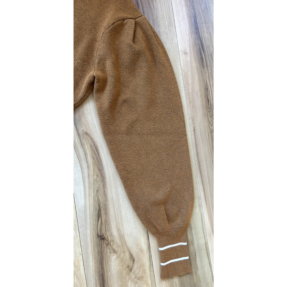Böhme Puff Sleeve Knit Sweater Camel Tan Balloon Sleeve Stripe Cuff Medium - Picture 3 of 7